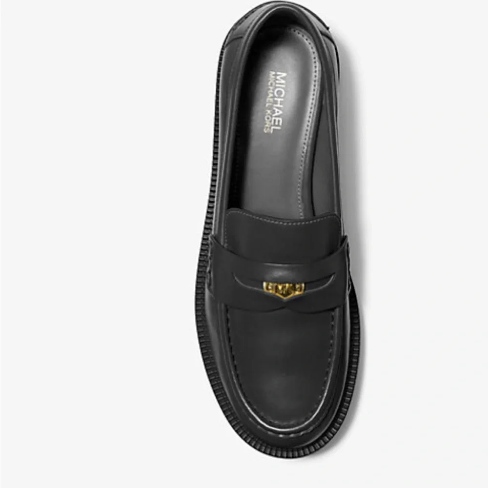Michael Kors Black Leather Slip-On Loafers - Picture 2 of 5